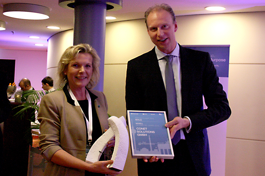 Photo: CONET Managing Director Anke Höfer and Michael Kleist, Managing Director Area Central Novell, at the Attachmate Partner Summit in Berlin Photo: CONET Managing Director Anke Höfer and Michael Kleist, Managing Director Area Central Novell, at the Attachmate Partner Summit in Berlin