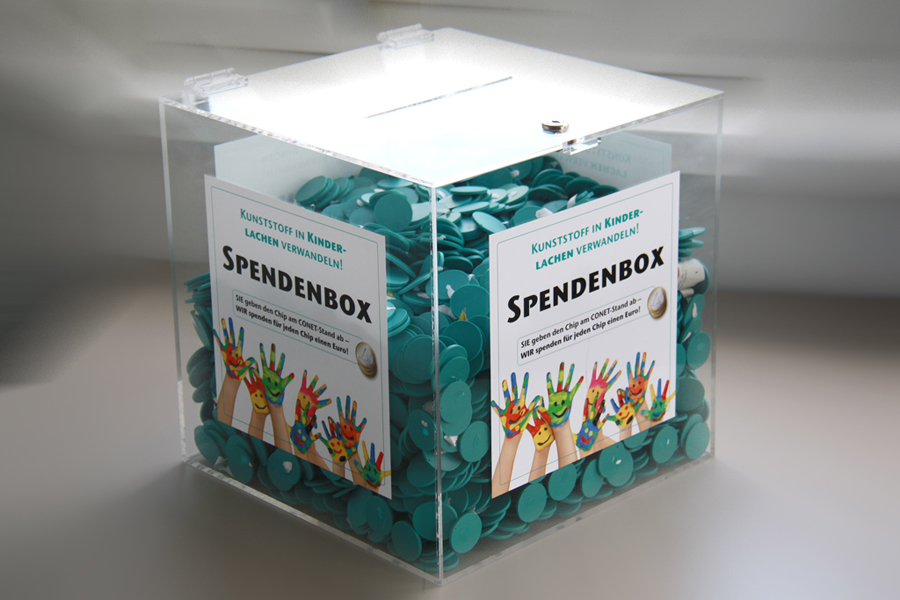Bild: Die CONET-Spendenbox vom Hennefer Stadtfest - prall gefüllt mit 3909 Chips Bild: Die CONET-Spendenbox vom Hennefer Stadtfest - prall gefüllt mit 3909 Chips