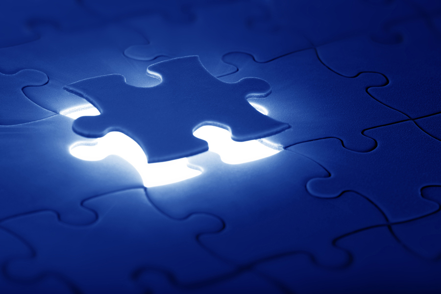 Image: last blue puzzle piece floating over the rest of a completed puzzle Image: last blue puzzle piece floating over the rest of a completed puzzle