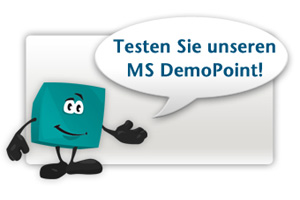 Bild: CONET-Maskottchen Qbix lädt zum MS Demopoint ein Bild: CONET-Maskottchen Qbix lädt zum MS Demopoint ein