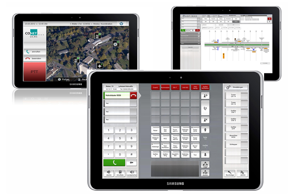 Illustration: Exemplary views of the mobile dispatching user interface of the CONET UC Radio Suite Illustration: Exemplary views of the mobile dispatching user interface of the CONET UC Radio Suite