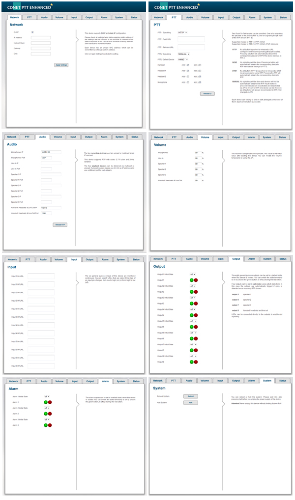 Illustration: Exemplary views of the CONET PTT Controller Administration Console Illustration: Exemplary views of the CONET PTT Controller Administration Console