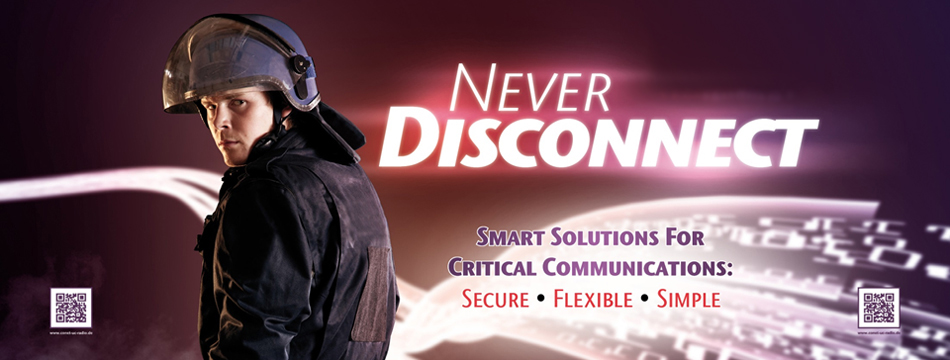 Image: CONET UC Radio Suite - Policeman in Combat Gear - Never Disconnect: Smart Solutions for Critical Communications - Secure - Flexible - Simple Image: CONET UC Radio Suite - Policeman in Combat Gear - Never Disconnect: Smart Solutions for Critical Communications - Secure - Flexible - Simple