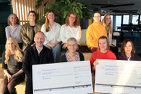 CONET employees and members of the CONET Social Club, the representatives of the recipient organizations Jungendfarm and AKHD Bonn together with Sabine Cox, Director HR, and CONET CEO Martin Wibbe at the handover of the symbolic charity cheques for CONET