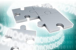 Bild: Puzzle-Stuecke vor Nullen und Einsen als Symbol für IT Bild: Puzzle-Stuecke vor Nullen und Einsen als Symbol für IT