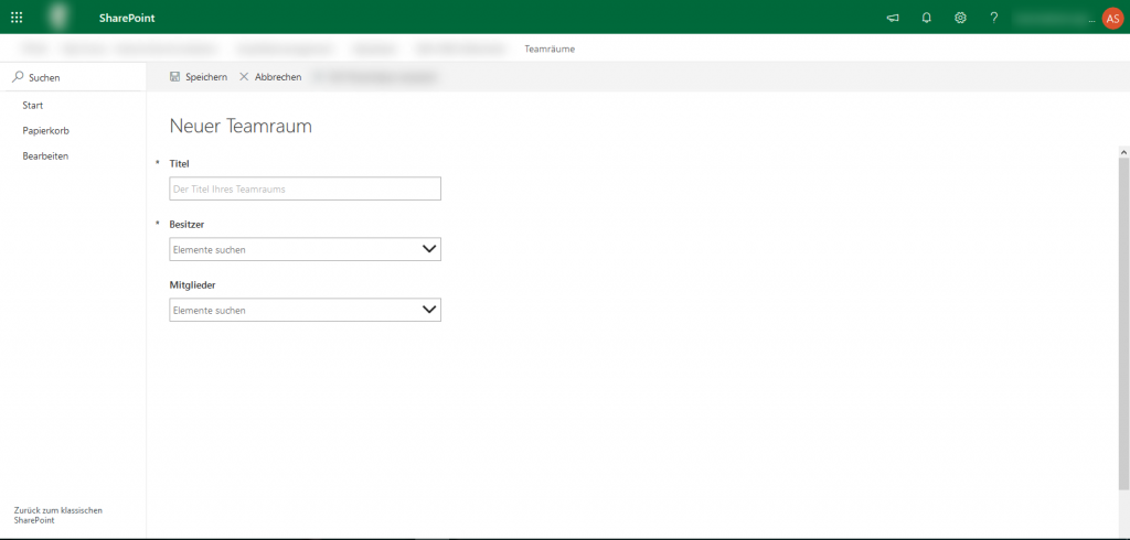 Bild: Screenshot zeigt Team-Räume mit SharePoint und Teams