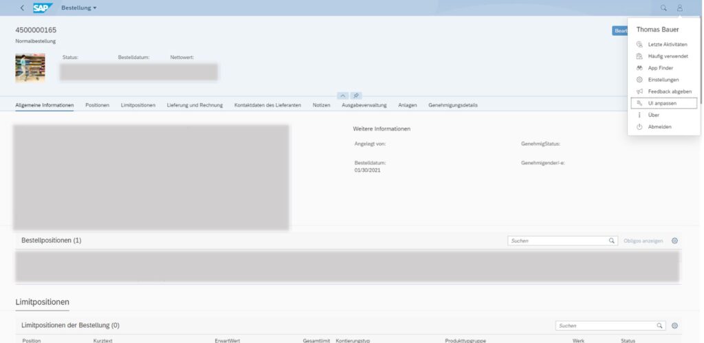 Screenshot: SAP Fiori App Ausgangszustand