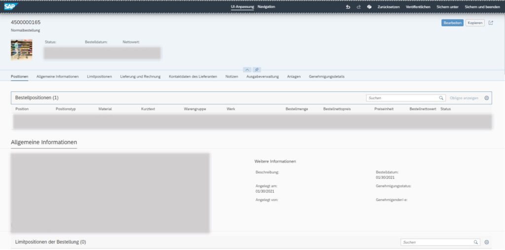 Screenshot: SAP Fiori Bestellpositionen