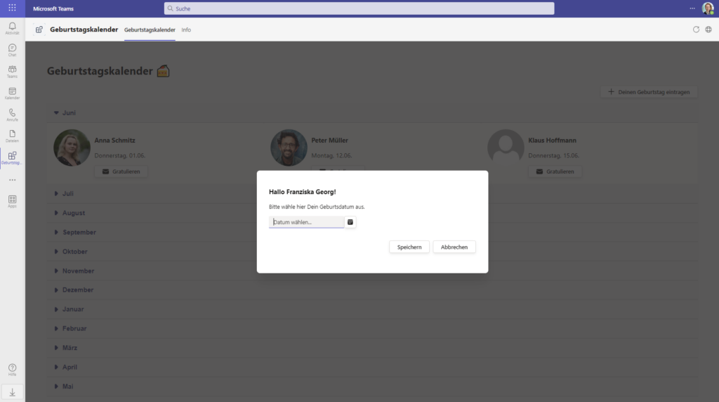 Screenshot: Microsoft-Teams-Birthdaycalendar_2