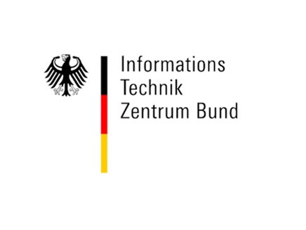 Logo des Informations­technik­zentrums Bund mit Bundesadler und schwarz-rot-gelbem Balken.
