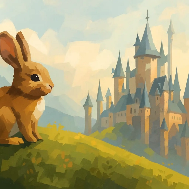 Schweinchen auf einem Hügel vor einem Schloss