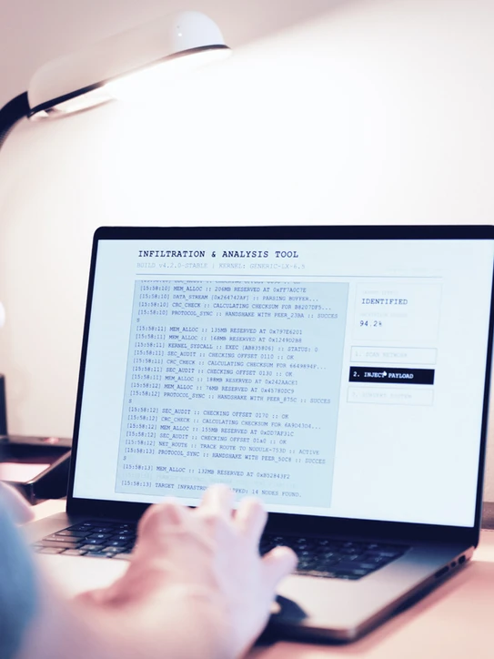 Foto: Notebook-Bildschirm zeigt Infiltration- und Analysis-Tool