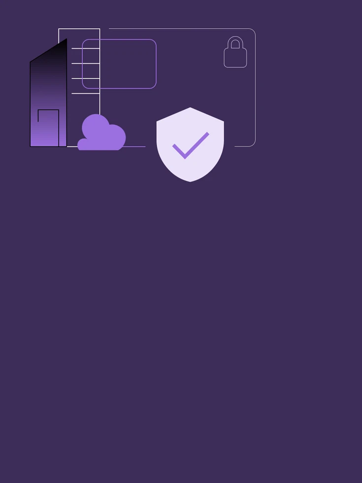 Grafik: Haus mit Cloud-Symbol und Security-Schild